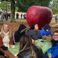 big red apple statue